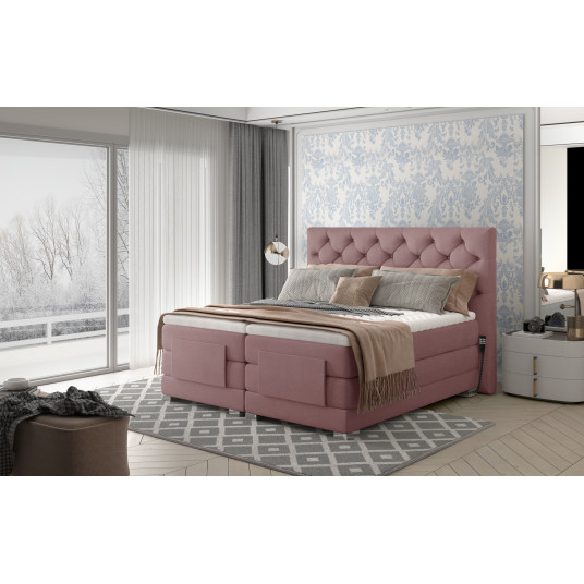 Elektrinė continental lova Clover 180x200, rausva, audinys Mat Velvet 63