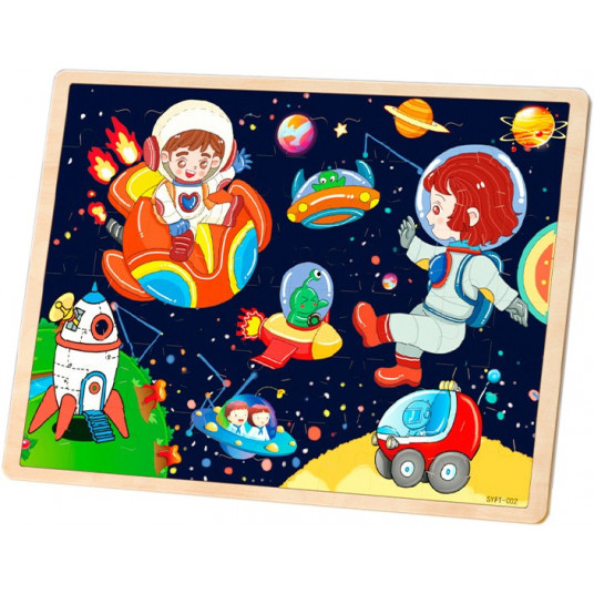 Medinė dėlionė su pagrindu „Kosmonautai“