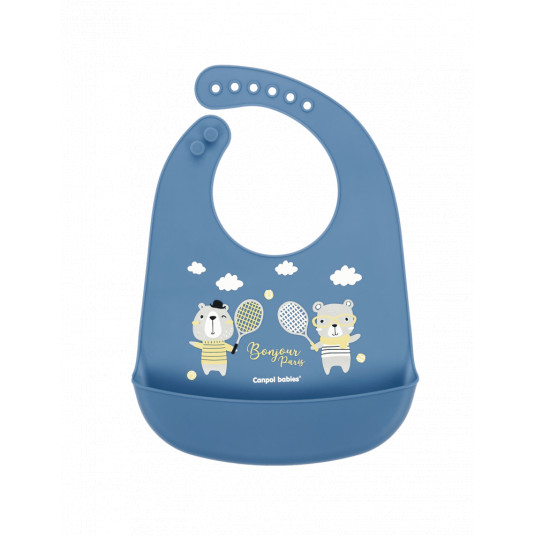  CANPOL BABIES silikoninis seilinukas su kišene BONJOUR PARIS, navy blue, 74/027_blu 