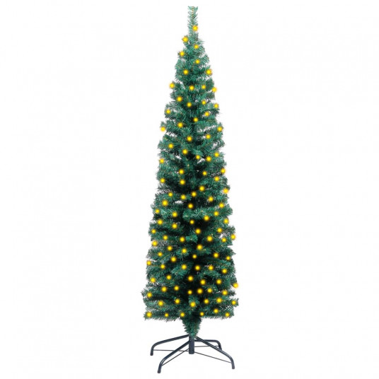 Siaura dirbtinė Kalėdų eglutė su LED/stovu, žalia, 120cm, PVC