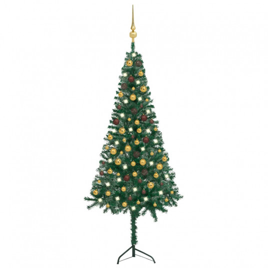 Kampinė Kalėdų eglutė su LED/žaisliukais, žalia, 180cm, PVC