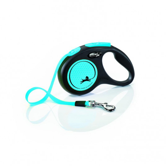 Flexi Neon S, iki 15kg 5m, juostelinis, mėlynos spalvos