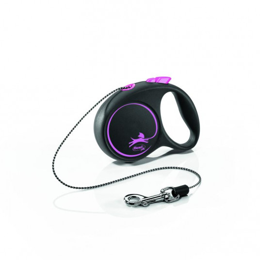 Flexi Black Design XS, iki 8 kg, 3 m, virvelinis, rožinės spalvos
