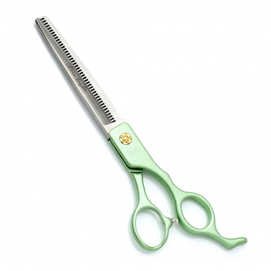 Ultra light žirklės filiravimui, dešiniarankiams 18 cm, 44 dantukų, aliuminis, 440c nerūdijančio plieno, žalios spalvos