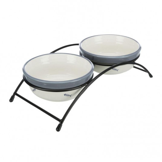 Stovas su 2 keraminiais dubenėlias gyvūnams 250 ml, 12.5 cm