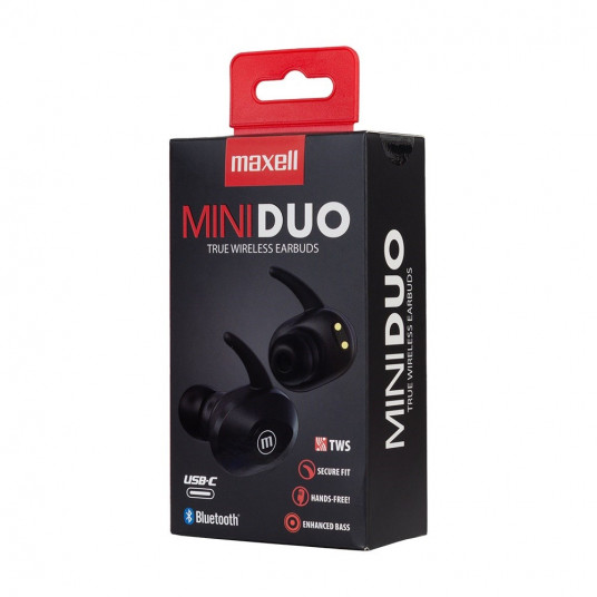  MAXELL MINI DUO Belaidės ausinės su įkrovimo dėklu Juoda 