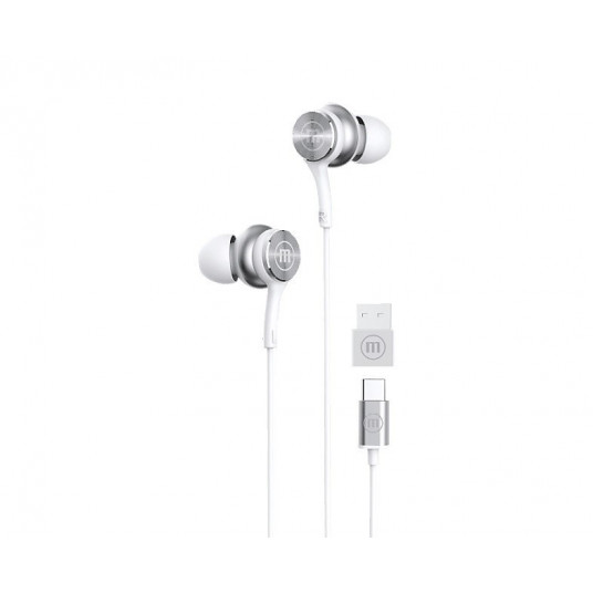  Maxell XC1 USB-C laidinės ausinės su USB-A adapteriu, baltos spalvos 