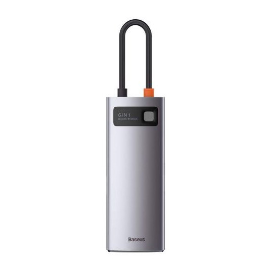  Hub 6w1 Baseus Metal Gleam Series, USB-C do 3x USB 3.0 + HDMI + USB-C PD + Ethernet RJ45 