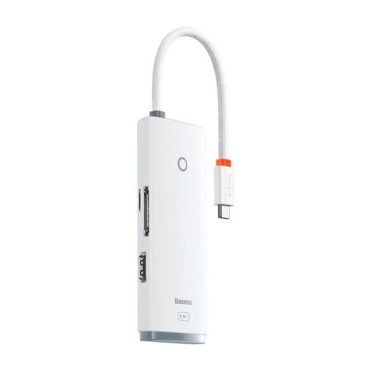 Hub 6w1 Baseus Lite Series, USB-C do 2x USB 3.0 + HDMI + USB-C + TF/SD (biały) 