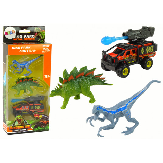 Dinozaurų figūrėlių ir automobilio rinkinys, mėlynas