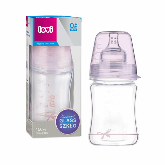 LOVI stiklinis buteliukas DIAMOND GLASS Baby Shower girl, 150 ml, 74/104girl