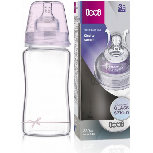 LOVI stiklinis buteliukas DIAMOND GLASS Baby Shower girl, 250 ml, 74/204girl