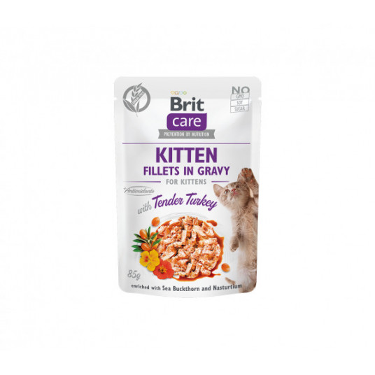  Konservai katėms Brit Care Cat Kitten kons. katėms maiš. Fillets in Gravy Turkey 85 g 