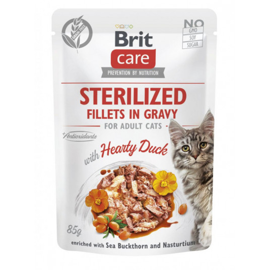  Konservai katėms Brit Care Cat kons. Sterilized katėms maiš. Fillets in Gravy Hearty Duck 85 g 