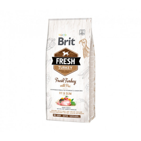 Sausas pašaras Brit Fresh Turkey with Pea Light Fit&Slim šunims 12kg