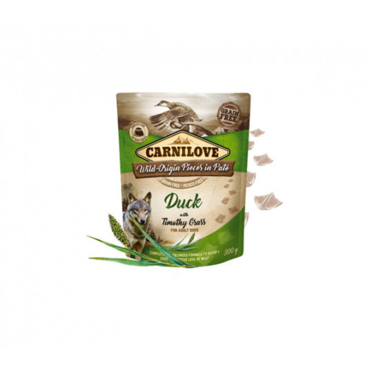 Paštetas šunims Carnilove kons. šunims Pate Duck with Timothy Grass 300 g