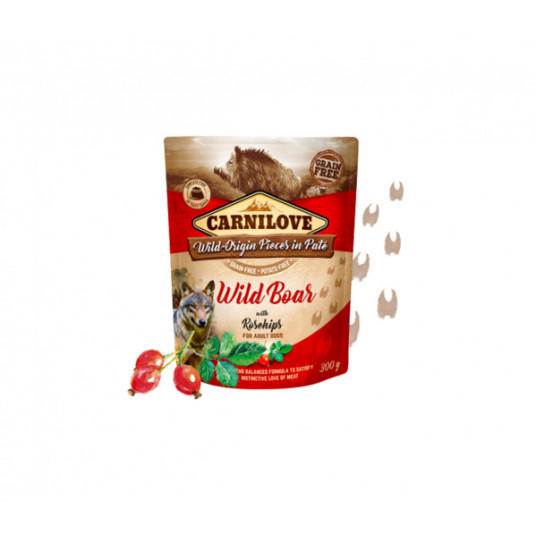  Paštetas šunims Carnilove kons. šunims Pate Wild Boar with Rosehips 300 g 