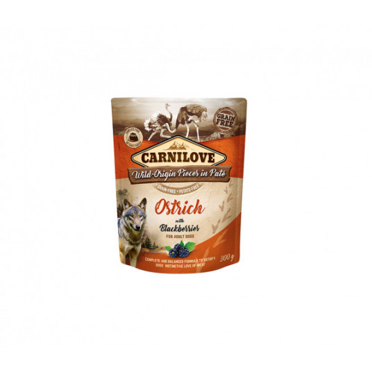 Paštetas šunims Carnilove kons. šunims Pate Ostrich with Blackberries 300 g