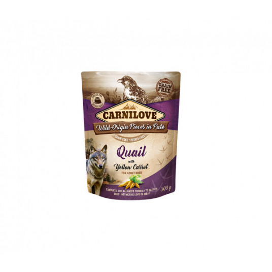 Paštetas šunims Carnilove kons. šunims Pate Quail with Yellow Carrot 300 g