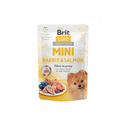  Brit Care Mini kons. šunims maiš. Rabbit&Salmon fillets in gravy 85 g 