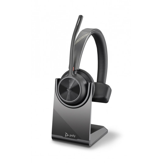  POLY Voyager 4310 UC Laisvų rankų įranga Bevielis Su lankeliu Biuras / skambučių centras USB A tipo Bluetooth Įkrovimo stovas Juoda 