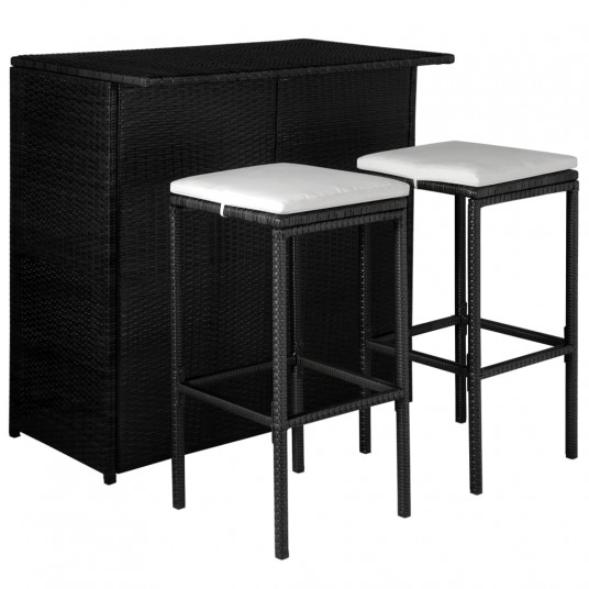 Bistro baldų komplektas su pagalvėmis, 3d., juodas, polirat.
