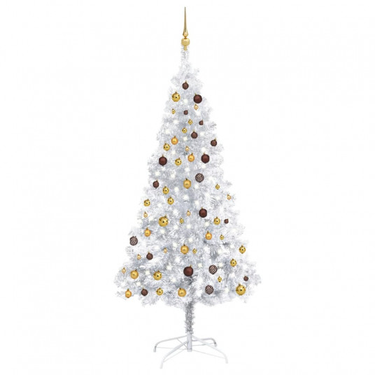  Kalėdų eglutė su LED/žaisliukais, sidabrinė, 210cm, PET 