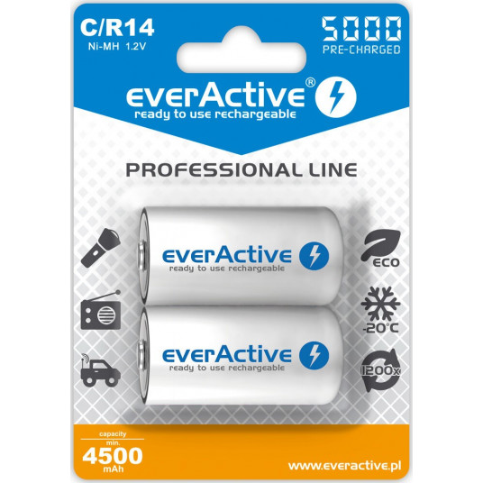  Įkraunamos baterijos everActive Ni-MH R14 C 5000 mAh Professional Line 