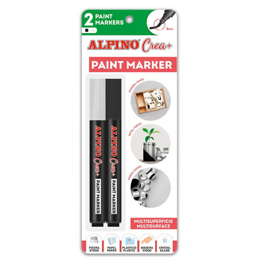 Žymekliai (vandens pagrindu) ALPINO Crea+ 2vnt balta+juoda blis