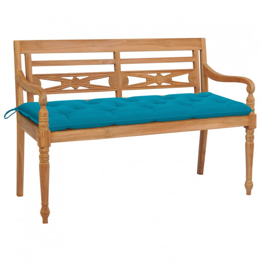 Batavia suoliukas su šviesiai mėlyna pagalvėle, 150cm, tikmedis