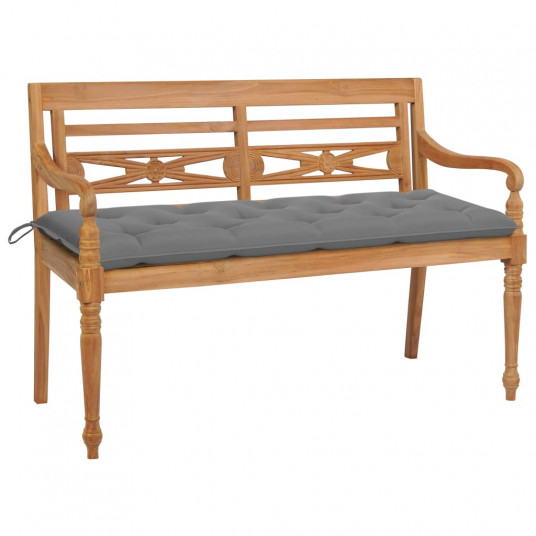 Batavia suoliukas su pilka pagalvėle, 150cm, tikmedžio masyvas