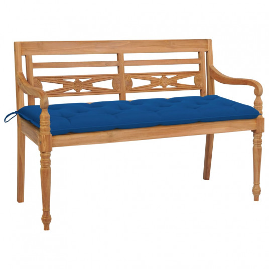 Batavia suoliukas su mėlyna pagalvėle, 150cm, tikmedžio masyvas