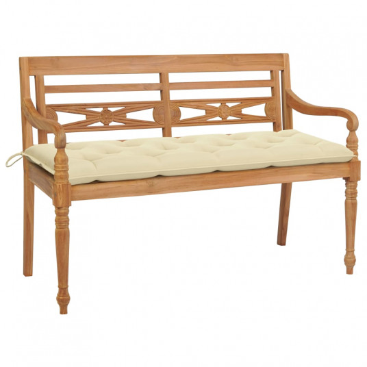 Batavia suoliukas su kremine pagalvėle, 150cm, tikmedis