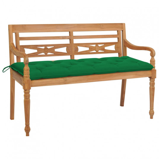 Batavia suoliukas su žalia pagalvėle, 150cm, tikmedžio masyvas