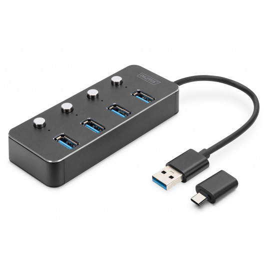  Digitus DA-70247 sąsajos šakotuvas USB 3.2 Gen 1 (3.1 Gen 1) Type-A 5000 Mbit/ai Pilka 
