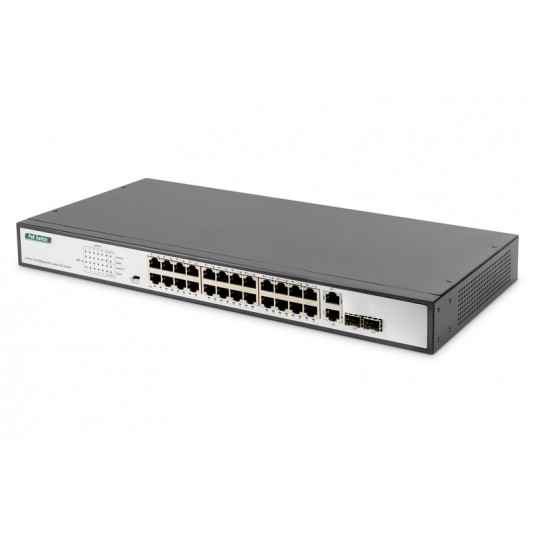  Digitus Fast Ethernet PoE Switch 24-port PoE + 2 Combo, 370W PoE DN-95343 10/100 Mbps (RJ-45), Unmanaged, Rack mountable, Power supply type Internal, Ethernet LAN (RJ-45) ports 24 