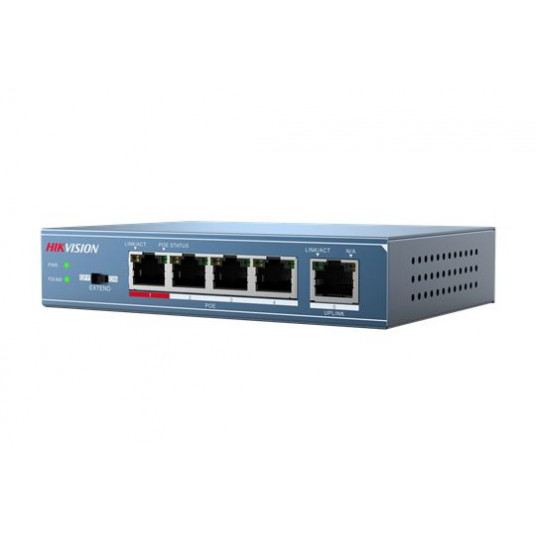  Hikvision Switch DS-3E0105P-E Unmanaged, Desktop, 10/100 Mbps (RJ-45) ports quantity 4, 1 Gbps (RJ-45) ports quantity 1, PoE ports quantity 4, Power supply type  51V DC, 1.25A 