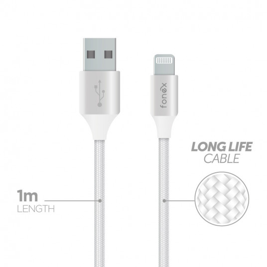 Data Cable USB to Lightning 10W Fabric 1m By Fonex White