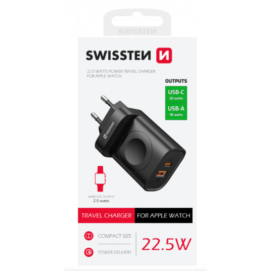  Swissten Travel Charger 1xUSB-A / 1xUSB-C / iWatch 