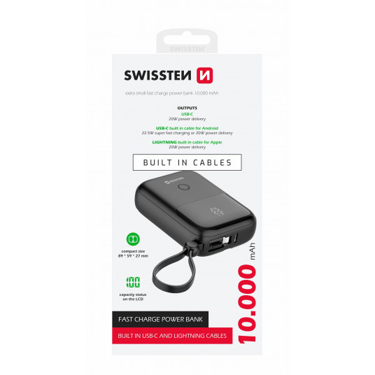  Swissten Power Bank with USB-C and Lightning Cable 10 000 mAh 22.5W 