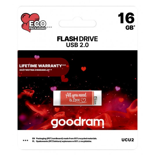  Goodram UCU2 USB atmintukas 16 GB USB A tipo 2.0 Valentina Raudona 