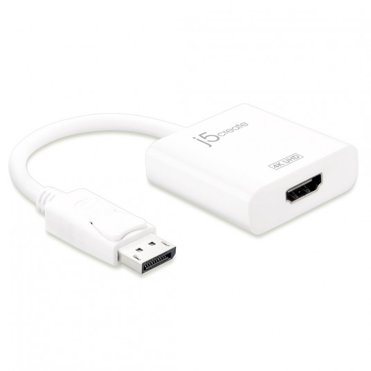  Adapteris j5create DisplayPort - 4K HDMI aktyvusis adapteris (DisplayPort m - 4K HDMI f 16 cm; balta spalva) JDA158-N 
