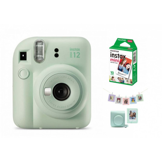  Momentinis fotoaparatas instax mini 12 MINT GREEN + PRIEDŲ rinkinys (DĖKLAS, ALBUMAS, RĖMELIAI SU SEGTUKAIS) + instax mini glossy (10pl) 