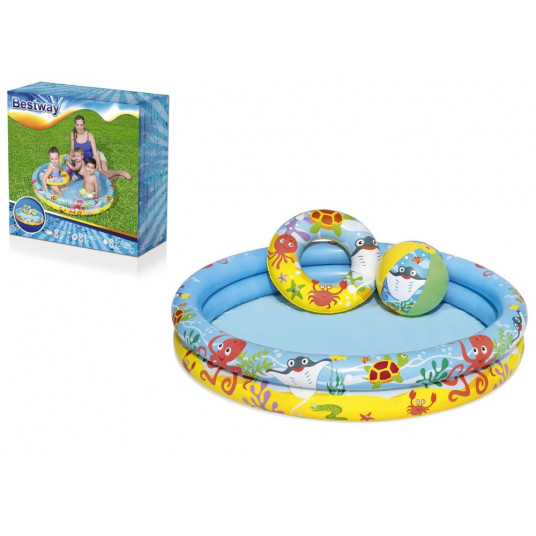Bestway pripučiamas vaikiškas baseinas 3 in 1 su ratu ir kamuoliuku, 122 x 20 cm