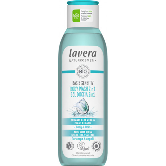 Lavera - Body and hair shower gel with a neutral natural scent for dry and sensitive skin 2 in 1 Basis sensitiv ( Body Wash) 250 ml