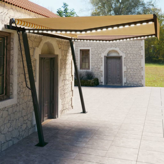  Automatinė markizė su LED/vėjo jutikliu, geltona/balta, 4x3m 