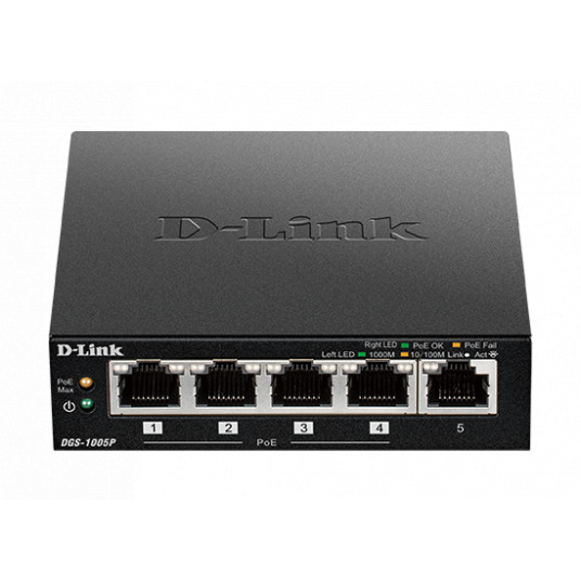  D-Link Switch DGS-1005P Unmanaged, Desktop, 1 Gbps (RJ-45) ports quantity 5, PoE ports quantity 4, Power supply type External 