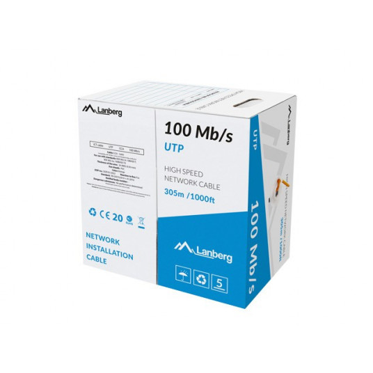 LANBERG LAN UTP KABELIS 100MB/S 305M LAIDAS CCA ORANŽINIS