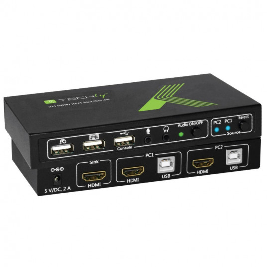  Techly 2x1 USB HDMI KVM Switch 4Kx2K IDATA KVM-HDMI2U KVM jungiklis Juoda 