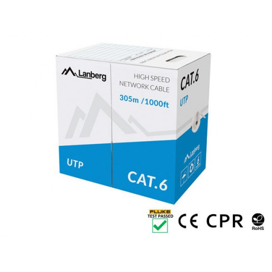  LANBERG CAT.6 UTP KABELIS 305M CU LAIDAS PILKOS SPALVOS 